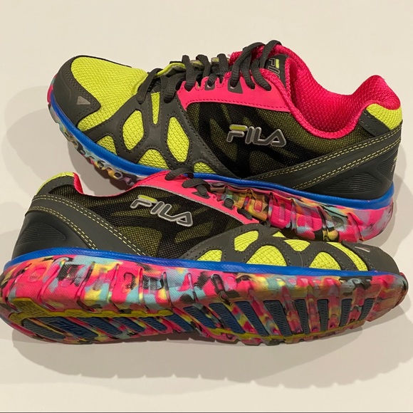 multi coloured fila trainers